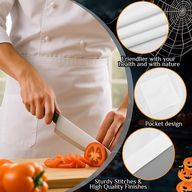 Shyyween White Half Bistro Burger Apron 26" White Waist Chef Apron with Large Pockets and Adjustable Waist Strip Halloween Cosplay Party Outfit for Men Women Adults Kitchen Cooking - Image 3